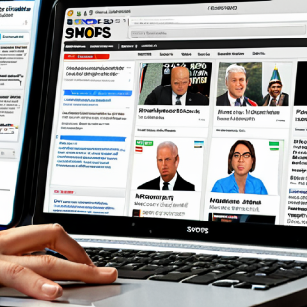 A person meticulously checking multiple news sources on a laptop, cross-referencing information, with fact-checking websites like Snopes and PolitiFact open in browser tabs. The scene should convey a sense of diligent investigation and critical thinking, aiming for a well-informed perspective.