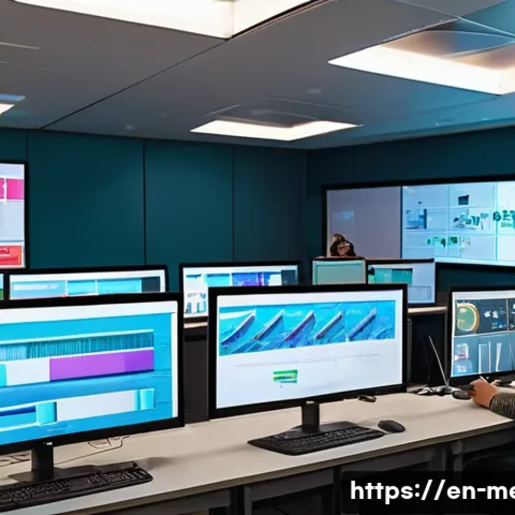 언론홍보학 관련 대학과정 - A modern digital media classroom scene featuring diverse university students actively engaged in mul...