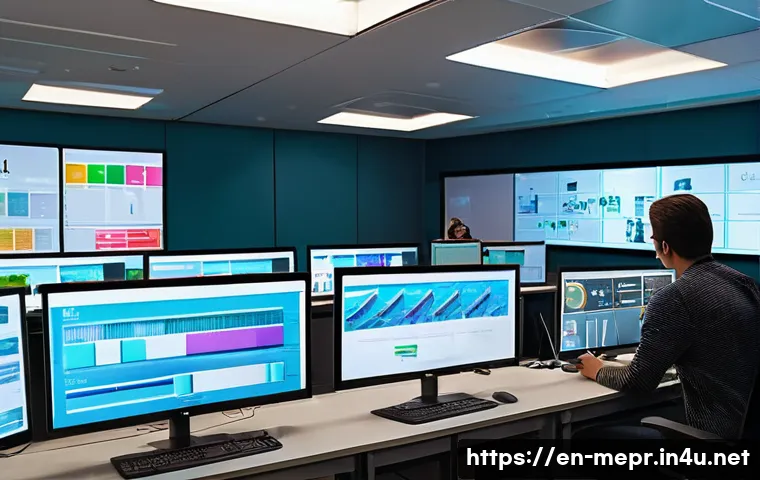 언론홍보학 관련 대학과정 - A modern digital media classroom scene featuring diverse university students actively engaged in mul...